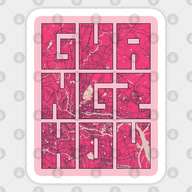 Guangzhou, Guangdong, China City Map Typography - Blossom Sticker by deMAP Studio